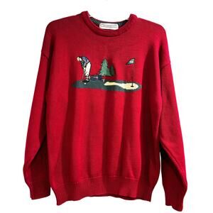 Vintage John Ashford golf men’s size L sweater red pullover ramie cotton knit